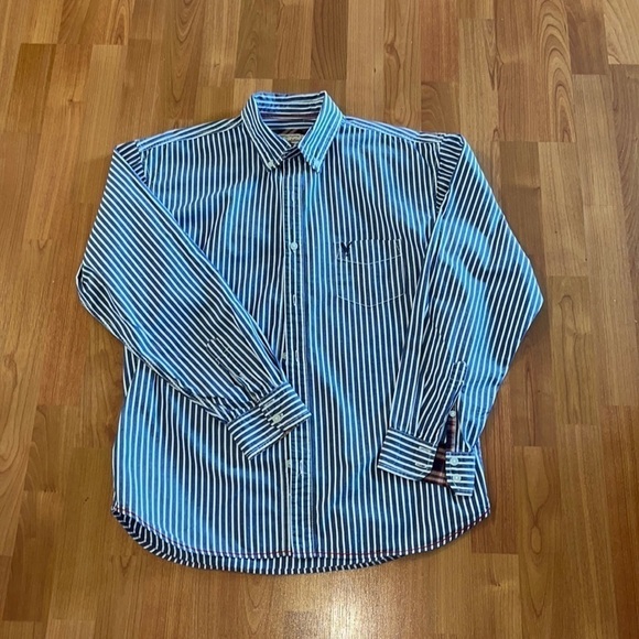 U. S. Expedition men’s long sleeve blue white stripe button down shirt - Picture 2 of 7